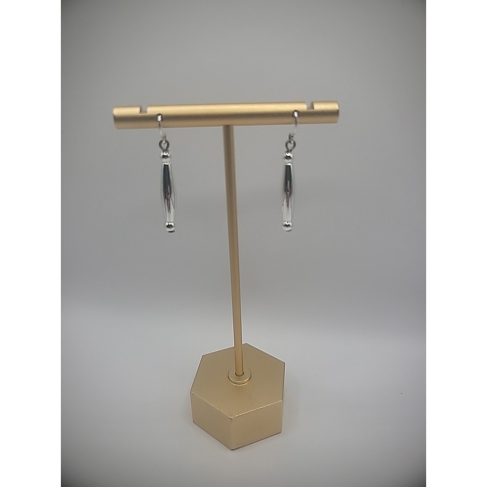 Vintage Earrings Pierced Dangle Drop Hook Silver Tone Cylindrical Jewelry‎
